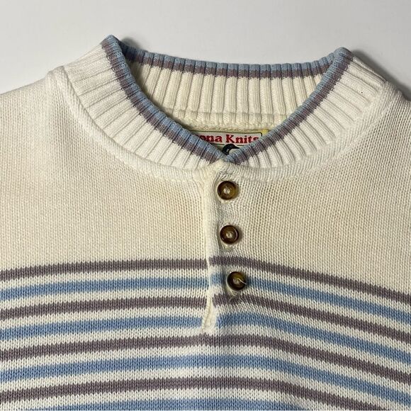 Vintage Winona Knits Pastel Striped Knit Henley Sweater Men's Size Medium - Picture 7 of 13